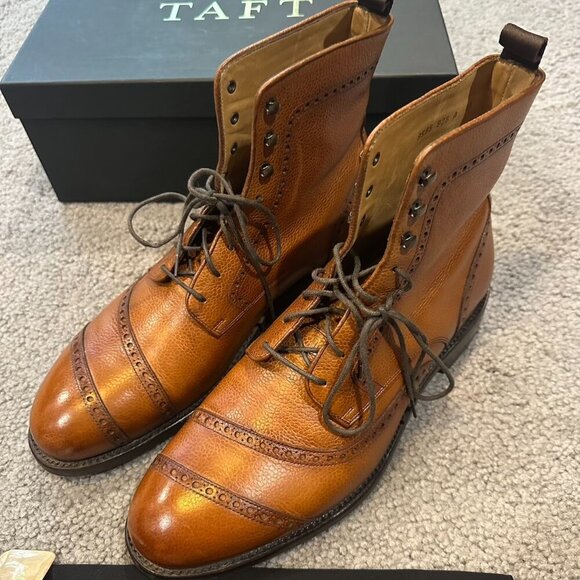 TATE THE GLADIATOR LACE UP BROGUE BOOTS in COGNAC BRITISH ENGLISH STYLE EUC - 11 - Picture 1 of 16